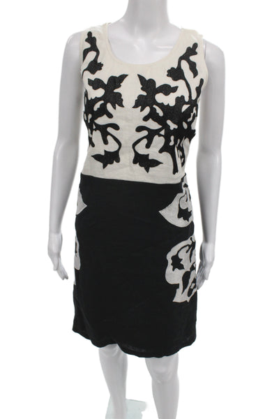 Roberta Freymann Women Shift Dress Black Linen Scoop Neck Sleeveless Size S