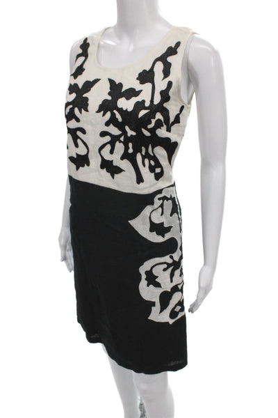 Roberta Freymann Women Shift Dress Black Linen Scoop Neck Sleeveless Size S