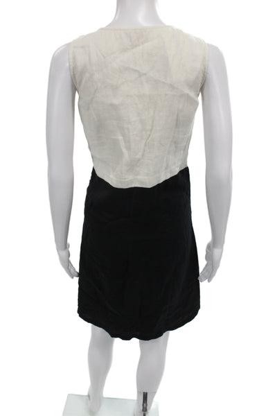 Roberta Freymann Women Shift Dress Black Linen Scoop Neck Sleeveless Size S