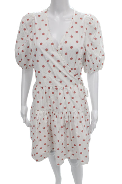 J Crew Women Wrap Dress White Polka Dot V Neck Short Sleeve Cotton Size S