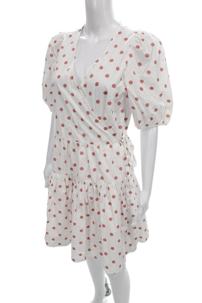 J Crew Women Wrap Dress White Polka Dot V Neck Short Sleeve Cotton Size S