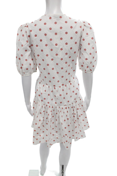 J Crew Women Wrap Dress White Polka Dot V Neck Short Sleeve Cotton Size S