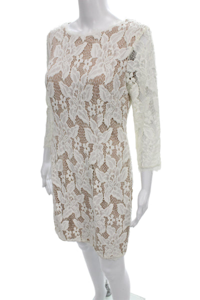 Adrianna Papell Women Sheath White Floral Knee Length 3/4 Sleeve Size 8