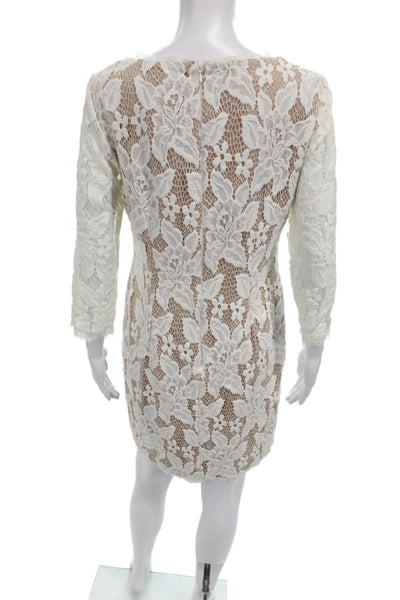 Adrianna Papell Women Sheath White Floral Knee Length 3/4 Sleeve Size 8