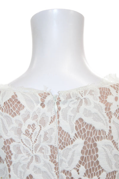 Adrianna Papell Women Sheath White Floral Knee Length 3/4 Sleeve Size 8