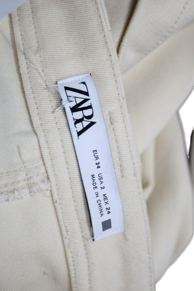 Zara Womens Cropped Beige Cotton Pants Size 2