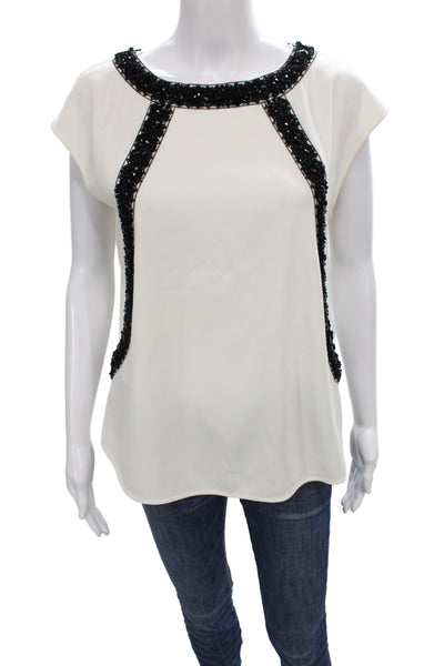 Marc By Marc Jacobs Women White Beaded Basic Cap Sleeve Blouse Size S