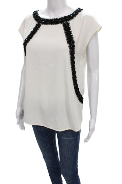 Marc By Marc Jacobs Women White Beaded Basic Cap Sleeve Blouse Size S