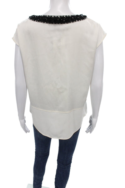 Marc By Marc Jacobs Women White Beaded Basic Cap Sleeve Blouse Size S
