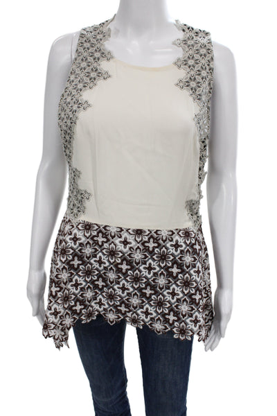3.1 Phillip Lim Women Tunic Floral Silk Sleeveless Round Neck Brown Size 8