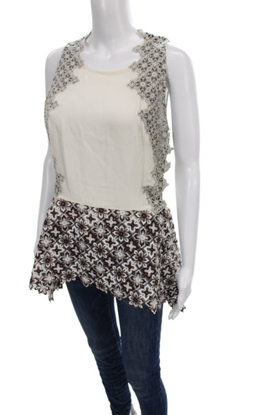 3.1 Phillip Lim Women Tunic Floral Silk Sleeveless Round Neck Brown Size 8
