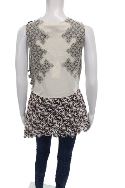 3.1 Phillip Lim Women Tunic Floral Silk Sleeveless Round Neck Brown Size 8