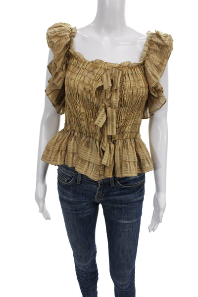 Ulla Johnson Women Cropped Plaid Sleeveless Square Neck Cotton Blouse Size 6