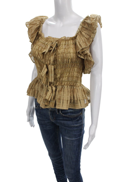 Ulla Johnson Women Cropped Plaid Sleeveless Square Neck Cotton Blouse Size 6