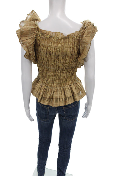 Ulla Johnson Women Cropped Plaid Sleeveless Square Neck Cotton Blouse Size 6