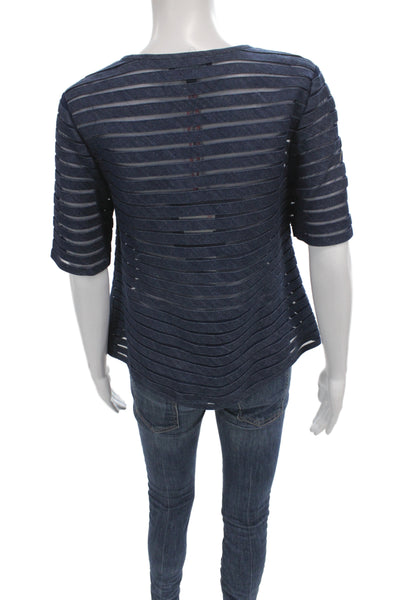 Cynthia Rowley Women Striped V-Neck Tunic Blouse Blue Short Sleeve Size 6