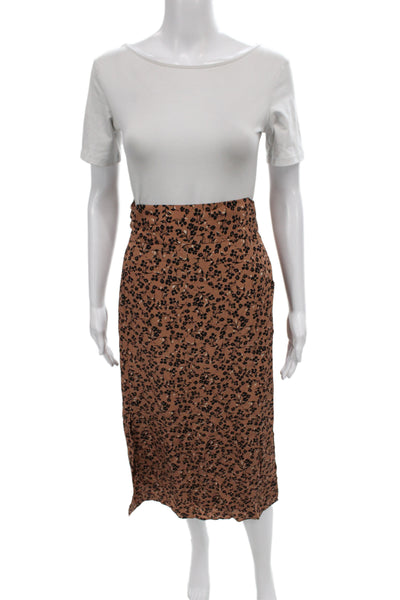 Point Sur Womens Straight Pencil Skirt Floral Brown Tie Knee Length Size S