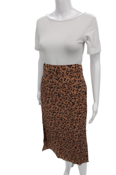 Point Sur Womens Straight Pencil Skirt Floral Brown Tie Knee Length Size S