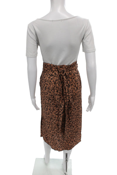 Point Sur Womens Straight Pencil Skirt Floral Brown Tie Knee Length Size S