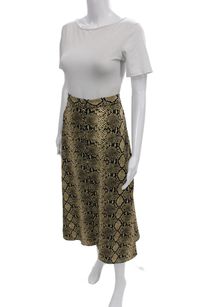 Zara Women A-Line Animal Print Midi Skirt Beige Zip Size M