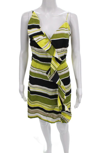 Milly Womens Sheath Striped Silk VNeck Sleeveless Knee Length Dress Black Size 8
