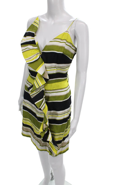 Milly Womens Sheath Striped Silk VNeck Sleeveless Knee Length Dress Black Size 8