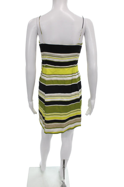 Milly Womens Sheath Striped Silk VNeck Sleeveless Knee Length Dress Black Size 8