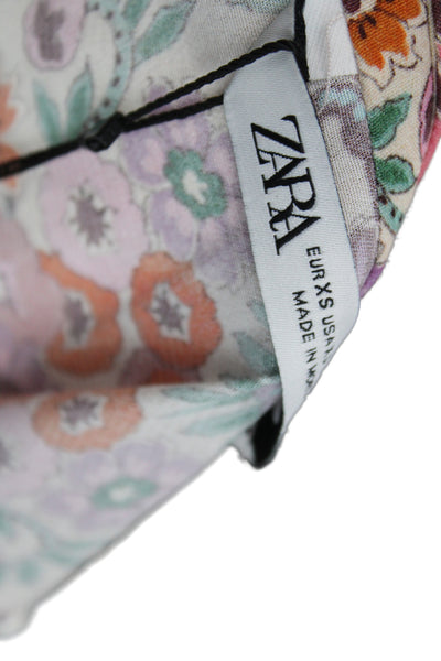 Zara Womens Bohemian Floral V Neck Tie Waist Long Sleeve Maxi Dress Size XS