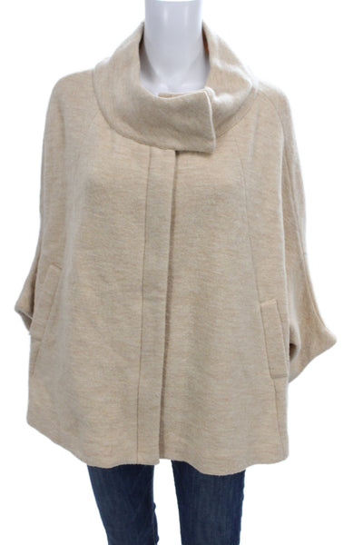 Moth Anthropologie Women Beige Wool Kimono Cape 3/4 Sleeve Snap Closure Size XS