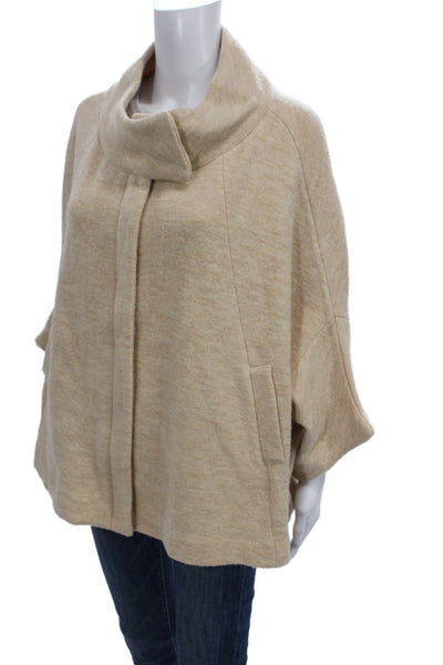 Moth Anthropologie Women Beige Wool Kimono Cape 3/4 Sleeve Snap Closure Size XS