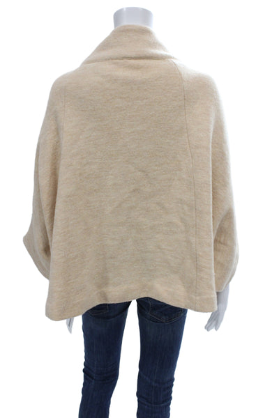 Moth Anthropologie Women Beige Wool Kimono Cape 3/4 Sleeve Snap Closure Size XS