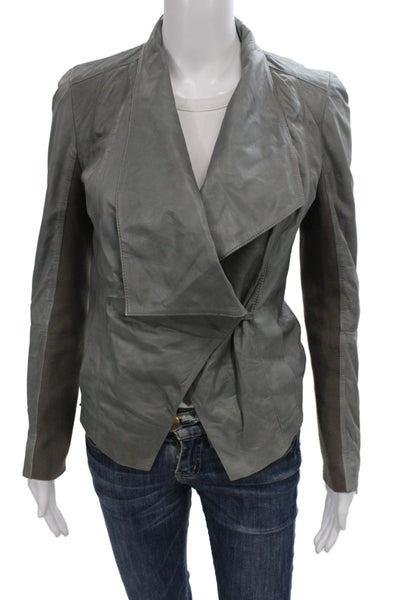 Trouve Women Biker Leather Jacket Gray Long Sleeve Hook Eye Size XS