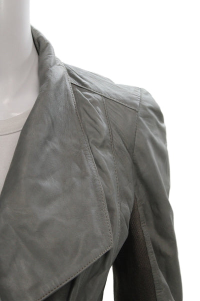 Trouve Women Biker Leather Jacket Gray Long Sleeve Hook Eye Size XS