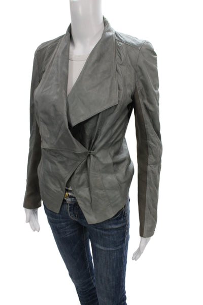 Trouve Women Biker Leather Jacket Gray Long Sleeve Hook Eye Size XS