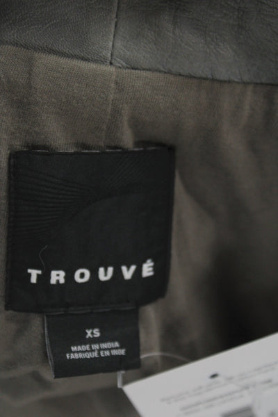 Trouve Women Biker Leather Jacket Gray Long Sleeve Hook Eye Size XS