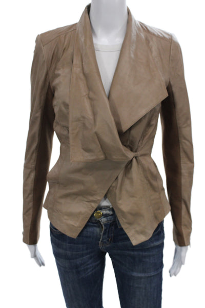 Trouve Womens Beige Leather Basic Jacket Long Sleeve Zip Size XS