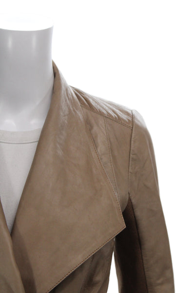 Trouve Womens Beige Leather Basic Jacket Long Sleeve Zip Size XS