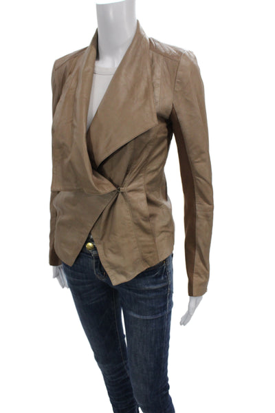 Trouve Womens Beige Leather Basic Jacket Long Sleeve Zip Size XS
