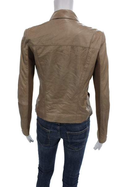 Trouve Womens Beige Leather Basic Jacket Long Sleeve Zip Size XS