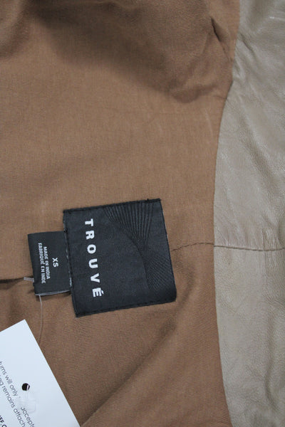 Trouve Womens Beige Leather Basic Jacket Long Sleeve Zip Size XS