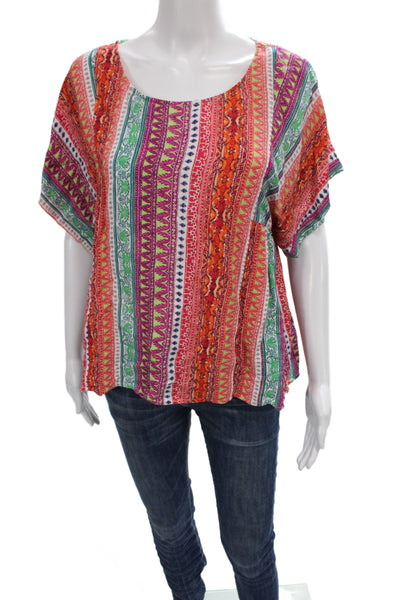 Maeve Anthropologie Womens Tunic Blouse Multi Scoop Neck Short Sleeve Size S