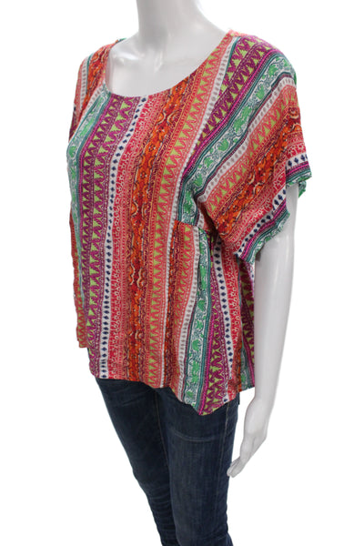 Maeve Anthropologie Womens Tunic Blouse Multi Scoop Neck Short Sleeve Size S