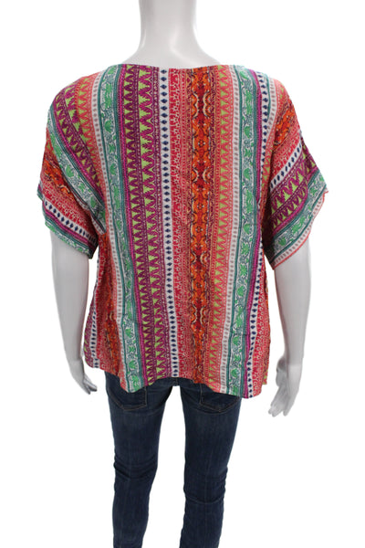 Maeve Anthropologie Womens Tunic Blouse Multi Scoop Neck Short Sleeve Size S