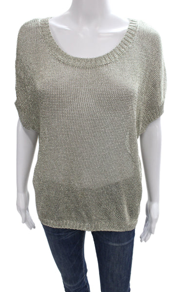 Vince Womens Pullover Sweater Silver Metallic Knit Scoop Neck Sleeveless Size M