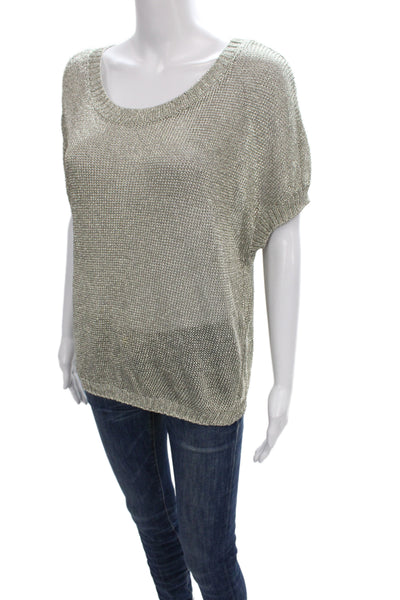 Vince Womens Pullover Sweater Silver Metallic Knit Scoop Neck Sleeveless Size M