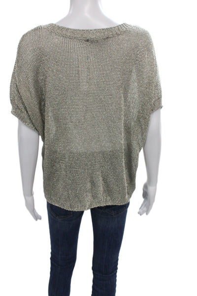 Vince Womens Pullover Sweater Silver Metallic Knit Scoop Neck Sleeveless Size M