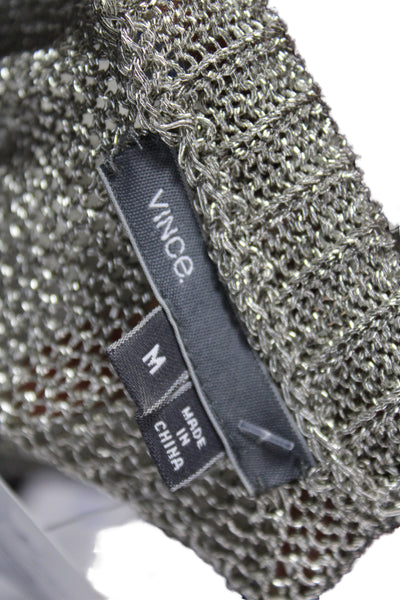 Vince Womens Pullover Sweater Silver Metallic Knit Scoop Neck Sleeveless Size M