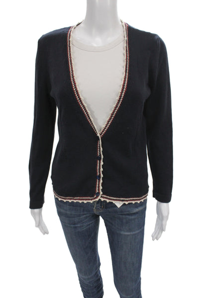 Weekend Max Mara Women Cardigan V-Neck Long Sleeve Black 100% Cotton Size M