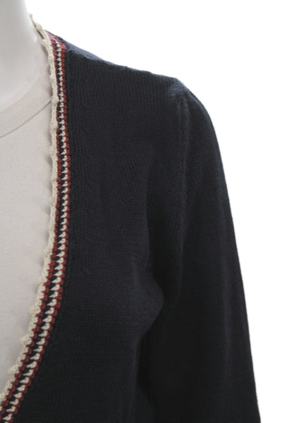 Weekend Max Mara Women Cardigan V-Neck Long Sleeve Black 100% Cotton Size M