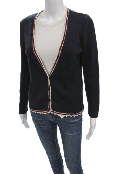 Weekend Max Mara Women Cardigan V-Neck Long Sleeve Black 100% Cotton Size M
